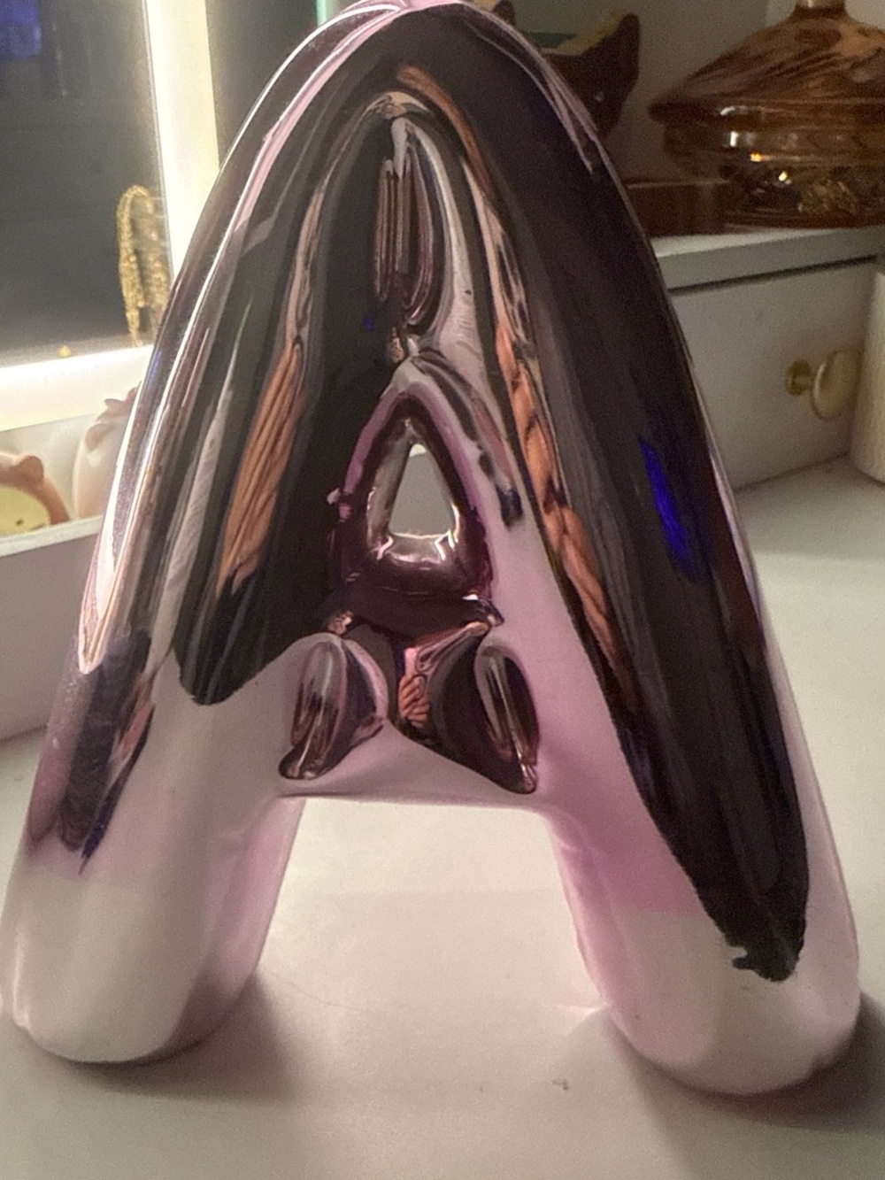 T.J.Maxx Metallic Pink Ceramic Letter A Accent